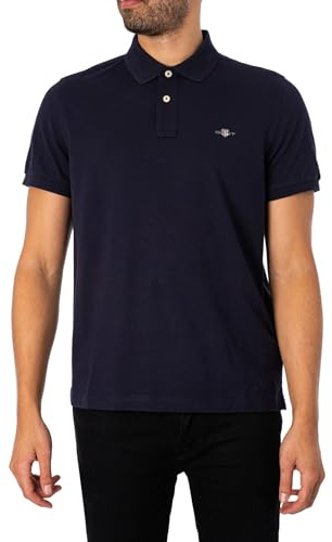 GANT Men's REG Shield SS Pique Polo Shirt, Evening Blue, Standard, Evening Blue, XS