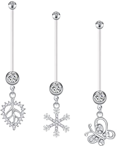 Funseedrr Bauchnabelpiercing Schwangerschaft Flexibel Bioflex 14G 14/18/25/32/35/38mm Lang Stab Hängend Schwangerschaftspiercing Bauchnabel Piercing