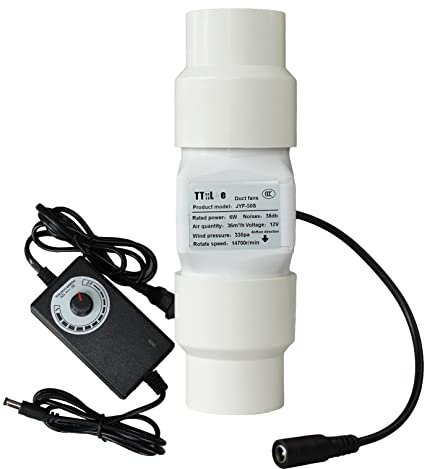 TTiiLoe 2” Inline Duct Fan with Speed Controller 50mm with 40mm PVC Pipe Interface 6W 12V 22 CFM HVAC Fans & Circulators for Attic Kitchen Bathroom