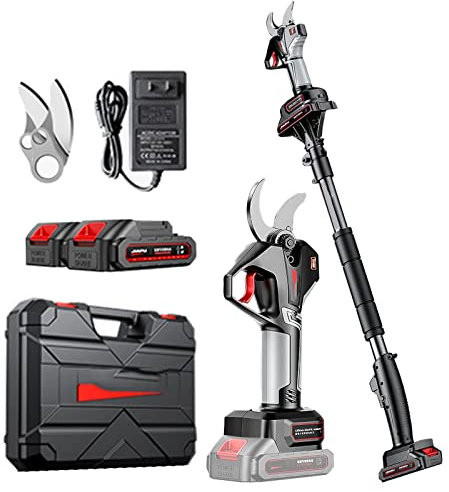 Léger Sécateur Électrique pour l'élagage des Arbres 40mm Ciseaux de Jardinage Professionnelles Sans Fil Ciseaux Coupe-Branche avec Perche d'extension