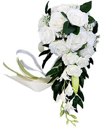 ISAKEN Brautsträuße Romantische Wasserfall Hochzeitssträuße Kunstblumen Rose Blumen Hochzeit Bouquets Brautjungfer Halten Blume Blumensträuße für Hochzeit Brautjungfer Hochzeitsdekoration