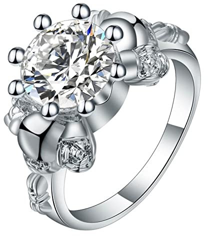 Homxi Ring für Damen Versilbert,8 Zinken mit Rund Zirkonia Silber Ring Frauen Kupfer Trauringe Frauen Gr.52 (16.6)