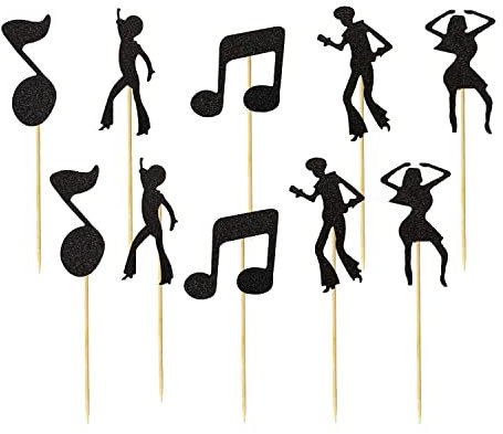 CHEERYMAGIC Disco Cupcake Toppers, 70's Disco Dancing Cupcake Topper, Music Note Cake Toppers, Disco Cupcake Picks for Disco Ball Music Theme Party Birthday Wedding Decorations A9-DiscoDGCP (A)
