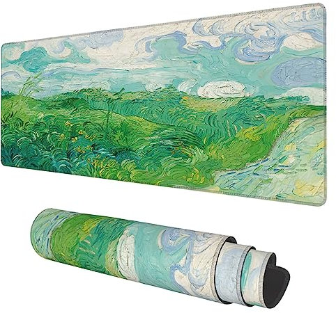 Desk Mat, Field Landscape Oil Painting Extended Gaming Mouse Pad Large, 31.5x11.8 Big Mouse Pad with Non-Slip Base and Stitched Edge, Long Computer Keyboard Mouse Mat for Home Office Work