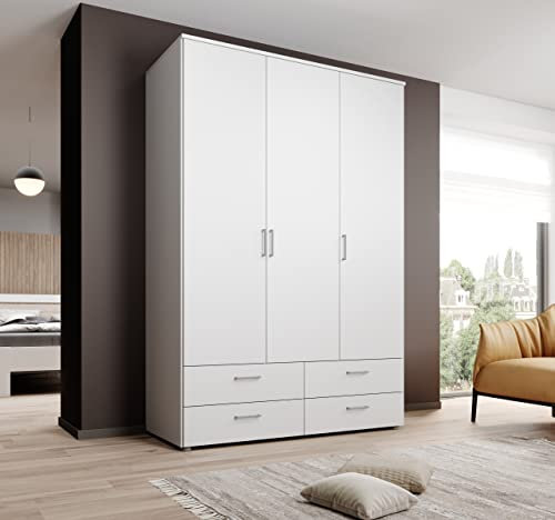 möbelando Spazio Wardrobe in White with 4 Drawers and 3 Doors Dimensions (W x H x D) 137.8 x 198.6 x 48 cm