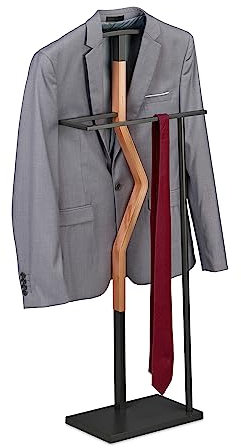 Relaxdays, grau/Natur Herrendiener, Jackett & Hose, HxBxT: 107x48x20 cm, Metall & Holzoptik, Stiller Diener Schlafzimmer, Faserplatte, 107 x 48 x 20 cm