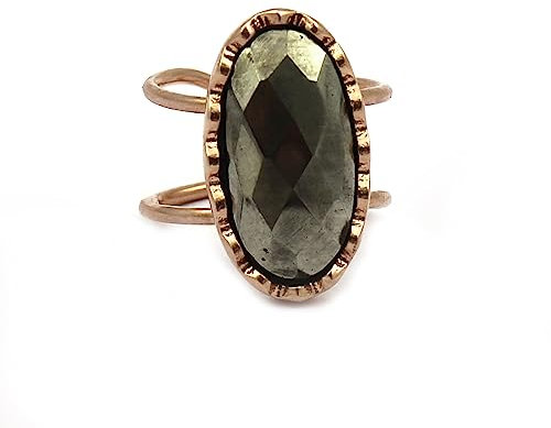 El Joyero Charmantes bagues en quartz pyrite | Bague réglable | Laiton avec anneaux plaqués or rose | Joli bijou pour femme | Cadeau pour elle., adjustable, Laiton et pierre précieuse, Quartz pyrite