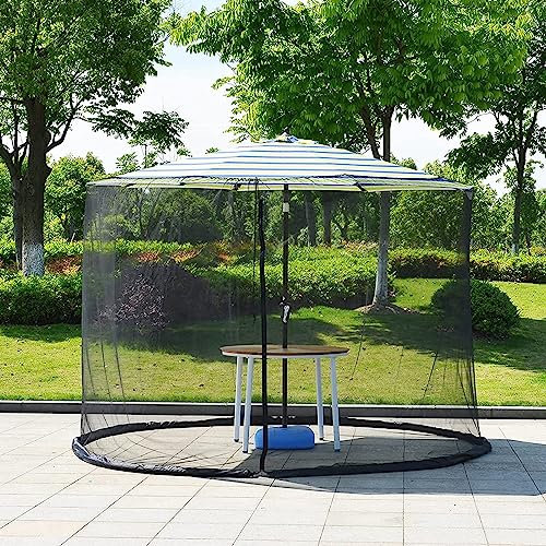 JYHCD Fliegengitter Mückennetz Für Sonnenschirm, Insektenschutz Mit Reißverschluss,Verstellbares Moskitonetz Für Sonnenschirme Pavillon,Durchmesser 335Cm, Höhe 240Cm, Schwarz