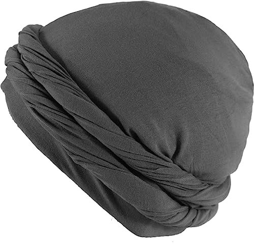 XYIYI Dunkelgrau Seide Satin Gefüttert Turban Head Wrap für Damen Herren, Pre-Tied Kopftuch Schädel Kappe Schlafen Haube Haar Abdeckung