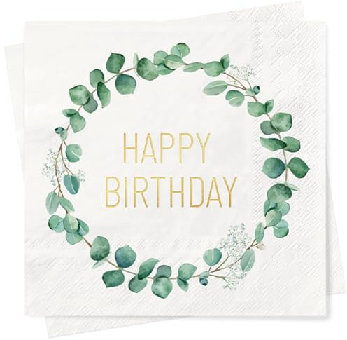 40 Stück Servietten Geburtstag, Servietten Eukalyptus Grün, Servietten Salbeigrün, Happy Birthday Servietten, Geburtstagsservietten, Geburtstagsdeko Tisch Servietten Tischdeko Geburtstag Frau Mann
