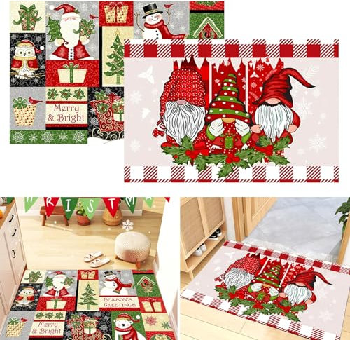 Osuter Felpudo Navidad 2PCS Felpudos Navideño Lavables Absorbente Alfombra de Navidad Antideslizante Alfombras Felpudo de Entrada para el Salón el Baño la Cocina - 40x60 cm