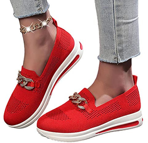 Zapatos planos casuales sin cordones para mujer, zapatos planos cómodos y ligeros, ortopédicos para jardinería, pesca, ocio, compras, rojo, 39 EU
