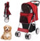 COSTWAY Hundewagen Haustiere Buggy, bis 15 kg, Hundebuggy mit Netzfenstern & Getränkehalter & Korb & Sonnenschutz, Faltbarer Katzenwagen, Katzenbuggy für kleine Hunde Katzen (Rot)