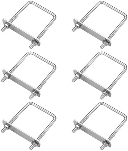 WEDAMOO 6 Sets M6 Square U Bolts, Stainless Steel Tie Down U Bolts, with Nut Frame and Counter Plate, M6 U Shape Bolts for Towing Cars Ships Repair