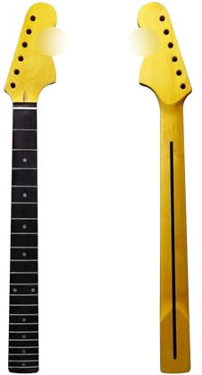WUQIMUSC Gitarrenhals mit 21 Bünden, 64,8 cm, Palisander-Griffbrett mit Punkten, Gelb lackiert, großer F-Kopf-Stil, für DIY-Ersatz, Schraube an der Ferse