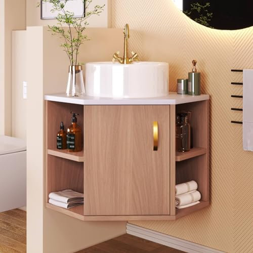 Sweiko Waschtisch,Hängend Badezimmermöbel,Kleiner Unterschrank mit 50cm Keramik-Waschbecken,Eck Gäste WC Waschplatz,Möbel Modern Set