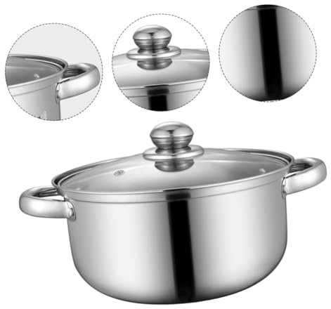 Milisten 1pc Stainless Steel Soup Pot Stainless Steel Cooking Pot Stainless Steel Saucepot Nonstick Pots Household Use Saucepan Stew Pot Glass Electric Furnace Double Handle Pot