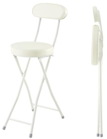 Taburete de Bar Redondo Acolchado Plegable de 60 cm, Taburete de Cocina Plegable con Respaldo, Silla Alta portátil para Adultos para desayunos de cafetería en casa, Carga 120 kg (Color : White, Size