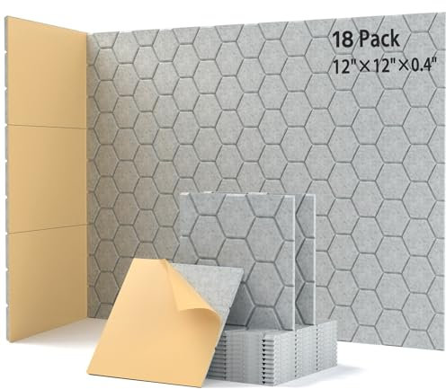 18 Stück Akustikplatten Selbstkleben, Schallabsorber, 30x30x0.9cm, Schalldämmung Wand tür Decken, Akustikpaneele für Gaming Deko, Büros, Studios, Schallschutzplatten (Silber Grau)
