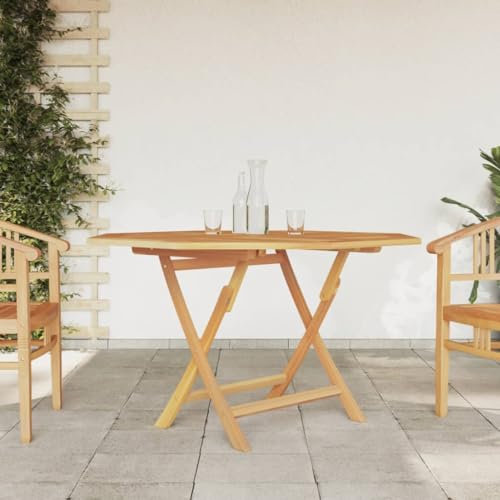 Tidyard Table de Jardin en Teck Pliante avec Trou de Parasol - 110x110x75 cm
