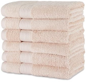 Amazon Basics Händehandtuch aus Bio-Baumwolle, farbecht, 6 Stück, 41 x 66 cm, Blush Rosa