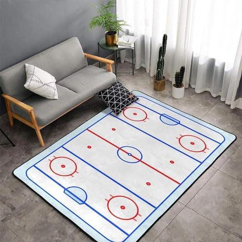 Blautöne Der Hockeybahn Und Rote Grafiken Teppich Kinderteppich Wohnzimmerteppich Schlafzimmerteppich 3D-Gedruckter Superweicher Flanellteppich 60 X 90 cm / 23.6 X 35.4 -Polyester-Soft-Touch -9G5B+