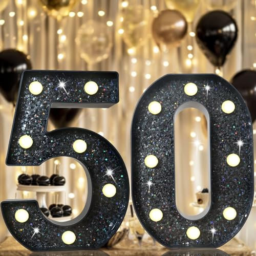 Dekorative LED-Zahlen, 22,4 cm, glitzernde Festzelt-Zahlen, Lichter für 50. Geburtstag, Dekoration, glänzendes beleuchtetes Zahlenschild für Geburtstagsparty, Hochzeitstag, Heimdekoration, glitzernd,