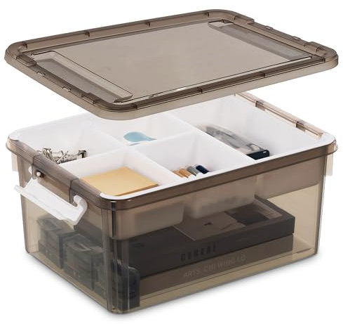 Citylife Aufbewahrungsboxen Gray, 16L aus Kunststoff Boxen mit abnehmbarem Tablett, Verstärkte Kisten Bastelaufbewahrungs box klein für die Organisation von Werkzeug, Handwerk, Buntstifte