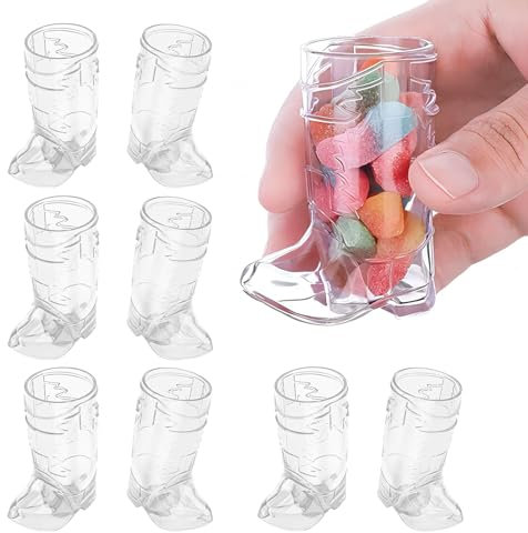 Bekecidi 9 Pcs Cowboy Boot Shot Glasses, Mini Western Cowboy Plastic Cups Reusable Cute Cups for Wedding Decorations Theme Party Supplies (Clear)