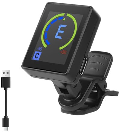 Aomig Rechargeable Clip on Chromatic Digital Electric Tuner, Rotatable Guitar Tuner with Color Screen Display, Digital Metronome Tuner for Acoustic Guitar Bass Violin Ukulele, Battery Included
