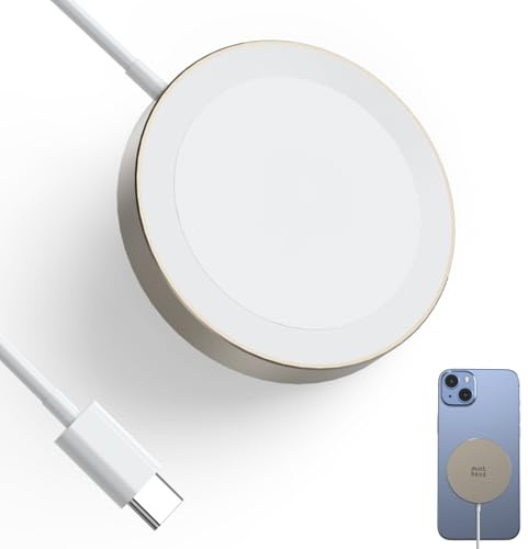 Minthouz kabelloses Ladegerät für iPhone 16/15/14/13 Serie,Magnetisches kabelloses Ladepad für Samsung,Mag-Safe Ladegerät für Airpods und Qi-fähige Geräte (Gelb, Ohne Adapter)