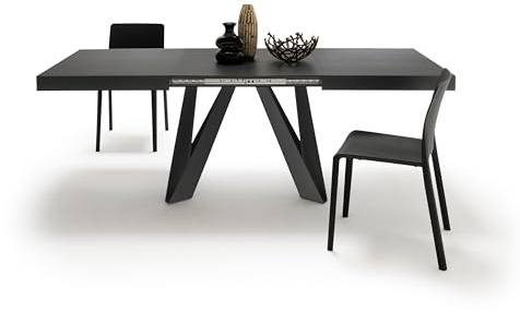 Mobili Fiver, Tavolo Allungabile Romina 140(220) x90 cm, Nero Frassino con Gambe in Ferro Nere, per 6-10 persone, Tavolo Cucina, Soggiorno, Made in Italy