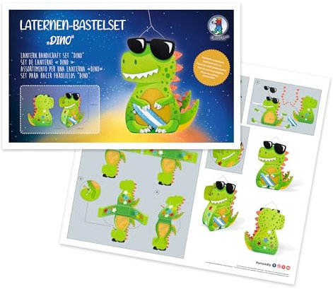 URSUS 18740005F - Laternenbastelset Dino, ca. 21,8 x 21 x 10,3 cm, Durchmesser ca. 21,8 cm, FSC-Mix, inkl. Zubehör und Bastelanleitung, zum Selbstgestalten, ideal für den nächsten Laternenlauf