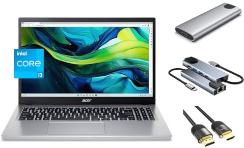 acer Aspire Go 15.6 Full HD Slim Daily Laptop, 8-Core Intel i3-N305 Processor, 8GB RAM, 128GB eMMC + 256GB Portable SSD, WiFi6, Webcam, USB HUB+HDMI Cable, Win 11