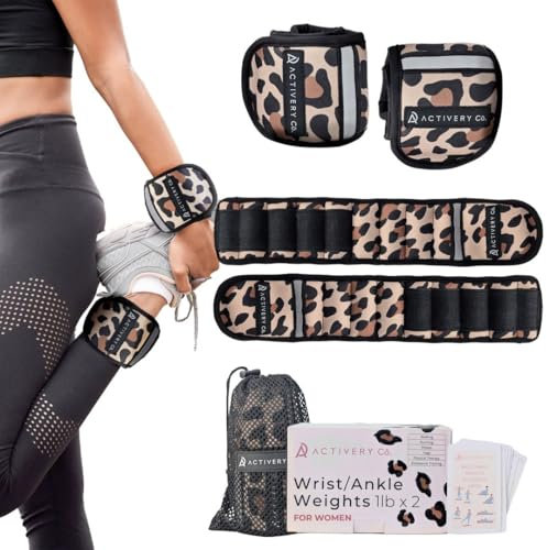 Activery Co. Handgelenk- und Knöchelgewichte für Frauen, ideal für Fitness-Workout, Fitnessstudio, Pilates, Tanzen oder Yoga, inklusive Übungsanleitung & Netz-Reisetasche, 1 Paar, je 0,5 kg