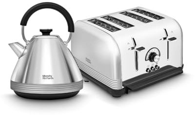 Morphy Richards Venture Retro Kettle and Toaster Set, 1.5L Rapid Boil Venture Pyramid Kettle, 4 Slice Venture Toaster, Matching Set, 3Kw/1900W, Polished Stainless Steel & Nickel, 100333/240333