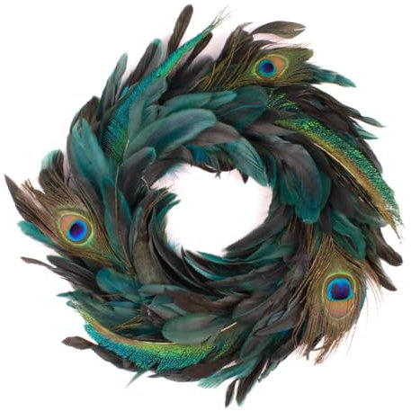 INNA-Glas Kranz mit Federn Pfau NORDIAN, Natur, Ø50cm - Federkranz