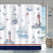 Bonhause Duschvorhang Nautische Küste Leuchtturm Segelboot Blau Ozean Duschvorhänge 180 x 180 cm Anti-Schimmel Wasserdicht Polyester Stoff Waschbar Bad Vorhäng für Badzimmer mit 12 Haken