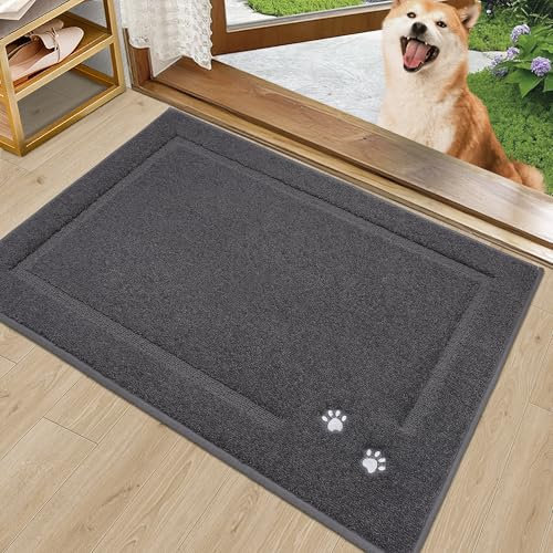 BEQHAUSE Dog Door Mat for Muddy Paws 50x80cm Dirt Trapper Absorbent Doormat Non Slip Entryway Rugs Washable Stain Resistant Welcome Floor Mat Soft Low-Profile for Front Back Door, Dark Grey