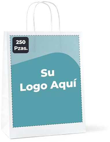 Cimpress Personalisierte Papiertüten mit Henkel weiß, Foto, Logo oder Text hinzufügen, 22 × 30 cm, Großer Aufdruck, 250 Stück, Kraft-Geschenktüten für Einzelhandel, Boutiquen, Geburtstage, Hochzeiten