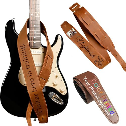 CCZUIML Individueller Gitarrengurt aus PU-Leder mit Text/Logo,Personalisierter Gitarrengurt für Musikliebhaber,Verstellbare Gurtlänge von 46 bis 53