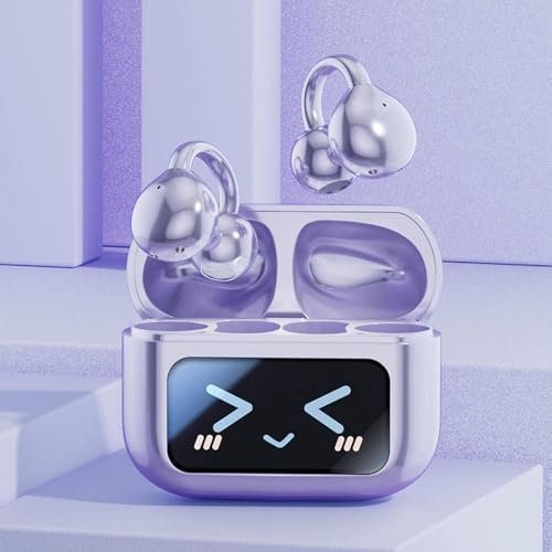Aicoyiu Clip On Ear Kopfhörer, Co2 Clip Earbuds, C02 Ear Kopfhörer, Open Ear Earbuds Wireless Bluetooth Slim Hook Waterproof for Glasses Wearers/Workouts, Comfort, Smart Screen Touch (Purple)