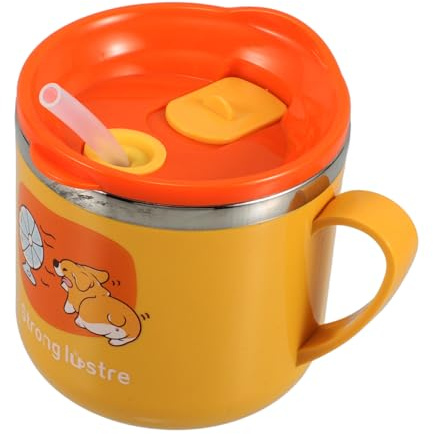 Toyvian Vasos Infantiles Con Pajita y Doble Capa Para Pequeños, Aislamiento Térmico Para, Acero Inoxidable 304, Diseño Con Dibujos Animados, Taza De Entrenamiento Para Uso Diario