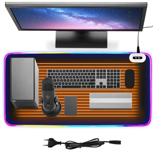 SKIKHN Tapis de Souris Chauffant, 80 x 40 cm Tapis de Souris avec Fonction Chauffante avec 7 Modes d'Éclairage LED, Sous Main Chauffant avec 7 Niveaux de Chauffage, pour le Bureau/la Maison
