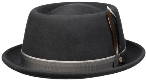 Stetson Reydon Pork Pie Wollhut Asahi Guard Herren Sommer Winter dunkelgrau XXL (62-63 cm)
