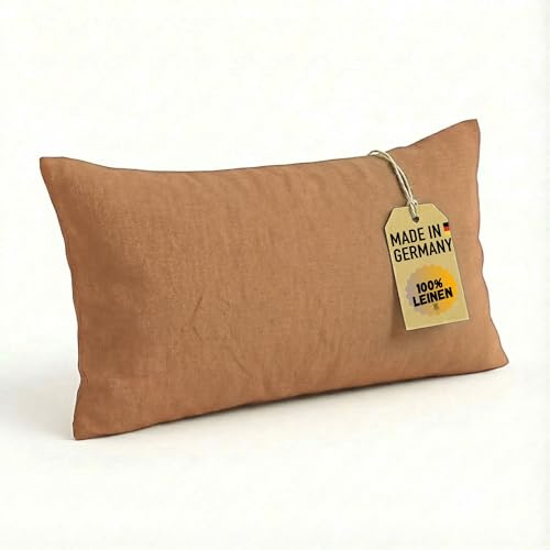 chambry Premium Kissenbezug - 100% gewaschenes Leinen, handgefertigt in Deutschland - atmungsaktiv klimaneutral bügelfrei und pflegeleicht - 40 x 80 cm Caramel