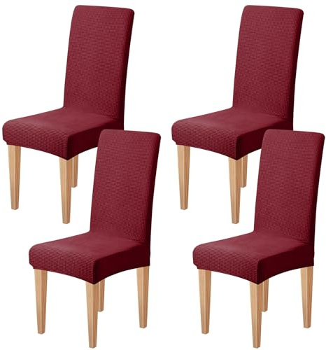 Dioxide Stuhlhussen Stretch Stuhlhussen Schwingstühle Elastische Stuhlbezug Abnehmbarer Waschbarer Stühle Schutz für Küche Stuhlhülle Restaurant Hotel Bankett Hochzeit (Jacquard Weinrot,4Stück)