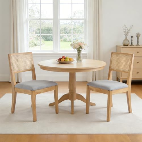 Orirsnug Esszimmerstuhle 2er Set Retro Holz Küchenstuhl, Küchenstuhl aus Leinen Gepolstert Wohnzimmerstuhl Mit Rückenlehne für Esszimmer, Küche, Wohnzimme, Grau