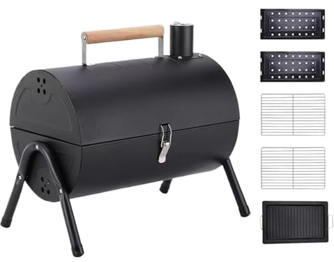 Fumoir et barbecue multifonction avec poignée – Parfait pour le balcon, la terrasse et la cuisine de jardin – Fumoir portable pour barbecue extérieur pour de délicieuses saveurs grillées