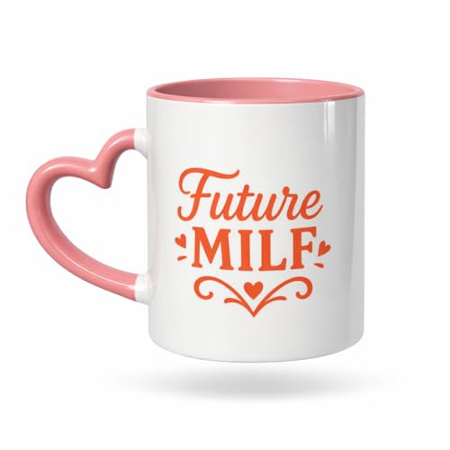 Deggelbam Keramik Tasse „Future MILF“ 330 ml – Beidseitig bedruckt | Spülmaschinen- & Mikrowellengeeignet – Lustiges Geschenk für Schwangere, Babyshower, Gender Reveal, JGA und Hochzeit